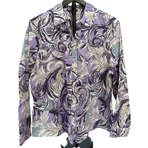 Chico's Purple & Beige 100% Cotton Long Sleeve Button Blouse Women’s XL - Picture 2 of 8